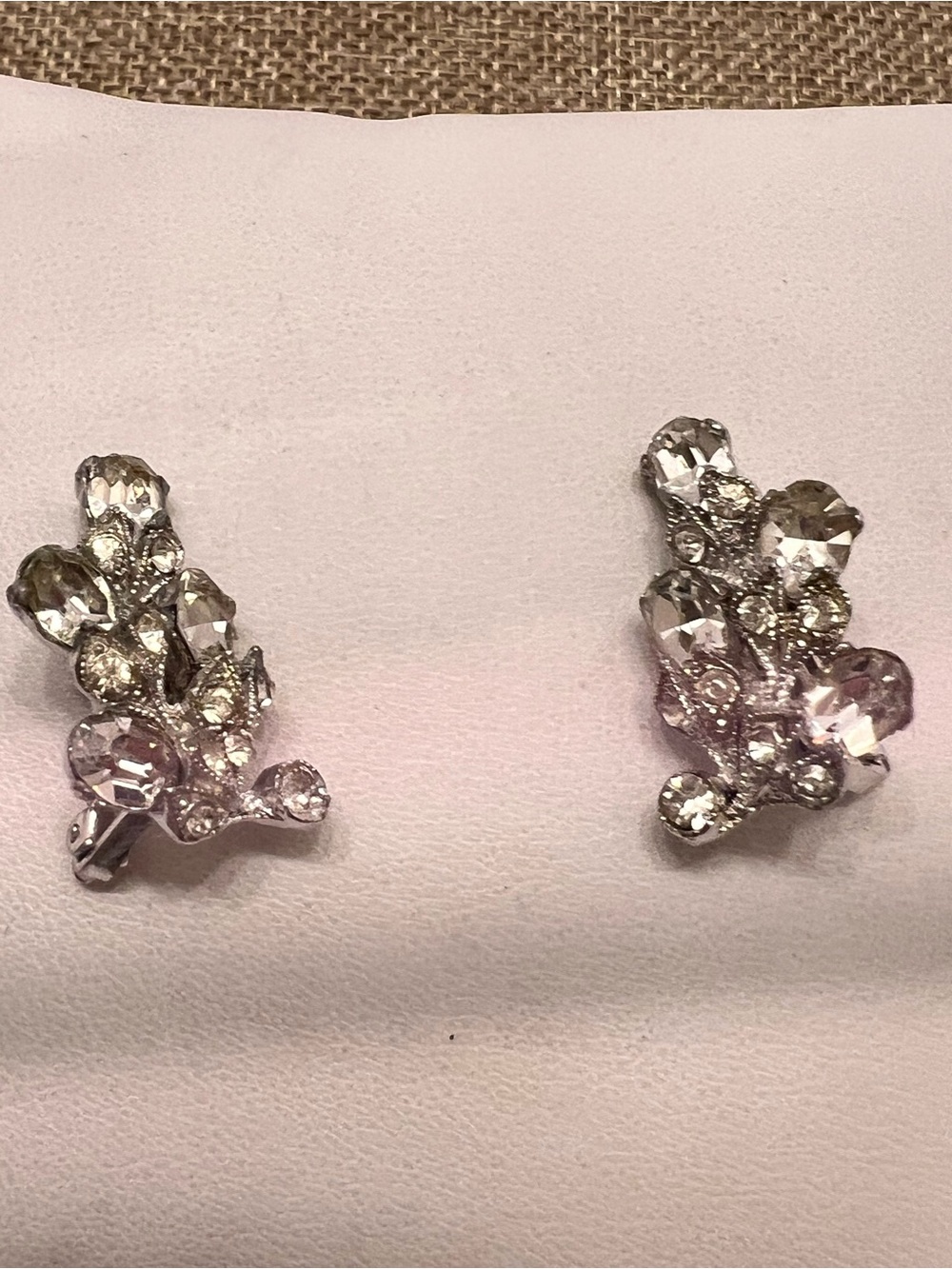 Pink Crystal Cluster Stud Earrings in Silver Tone